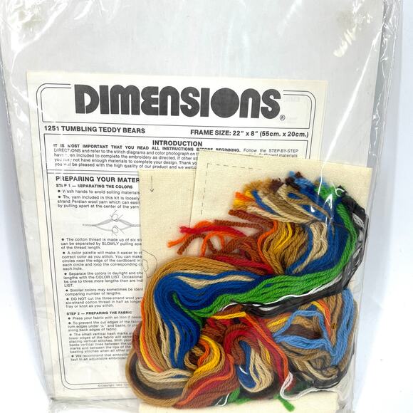 Vintage Dimensions Crewel Stitch Kit Tumbling Teddy Bears 1251 Sealed - Picture 4 of 4